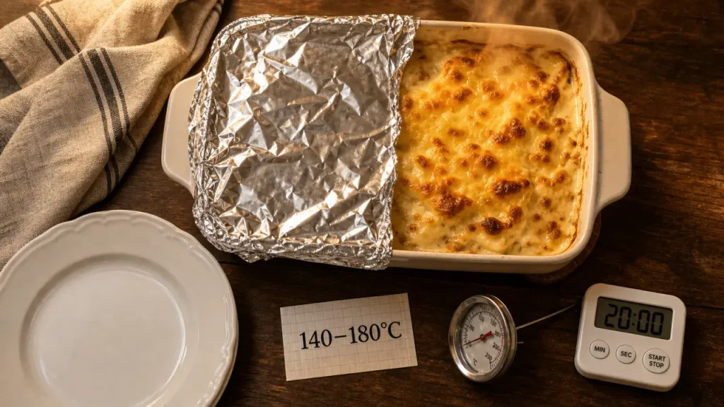 Chauffer un plat au four sans le dessécher à 140–180°C
