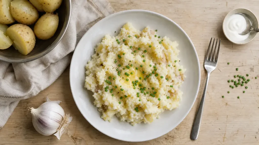 ecrase de pomme de terre rustique avec ciboulette, recette 15 min