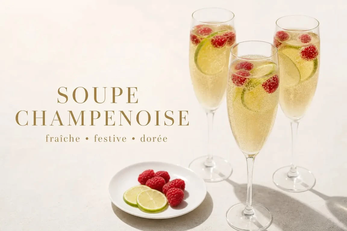 Recette champenoise recette servie en flûtes à champagne, cocktail festif frais et élégant