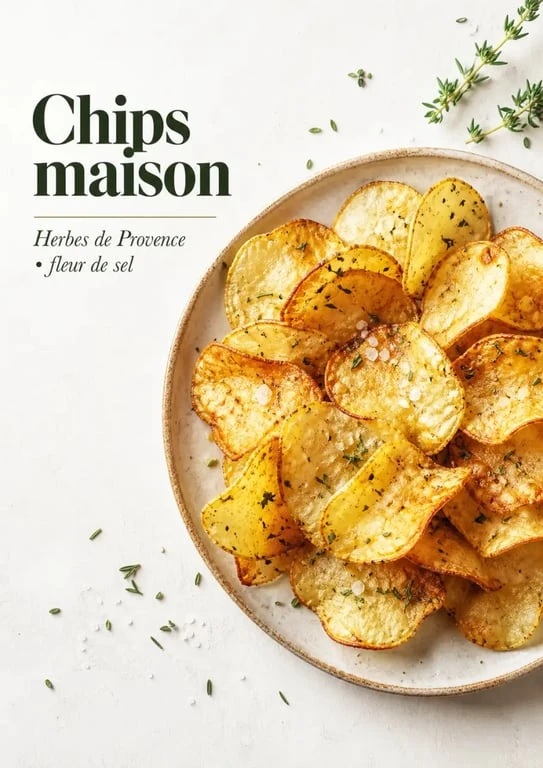 Assiette de chips apero maison croustillantes aux herbes de Provence