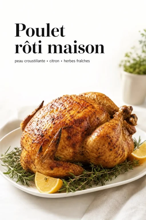 Poulet rotisserie doré et croustillant servi sur plat blanc