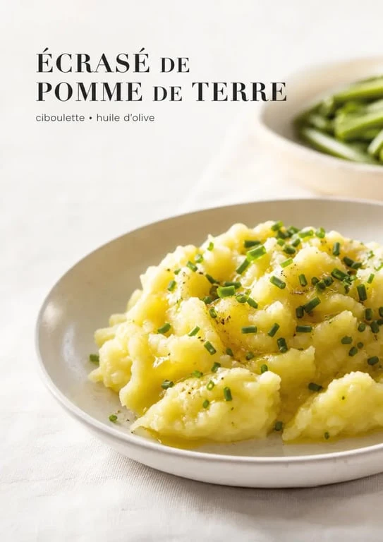 Écrase de pomme de terre rustique servi en assiette avec ciboulette