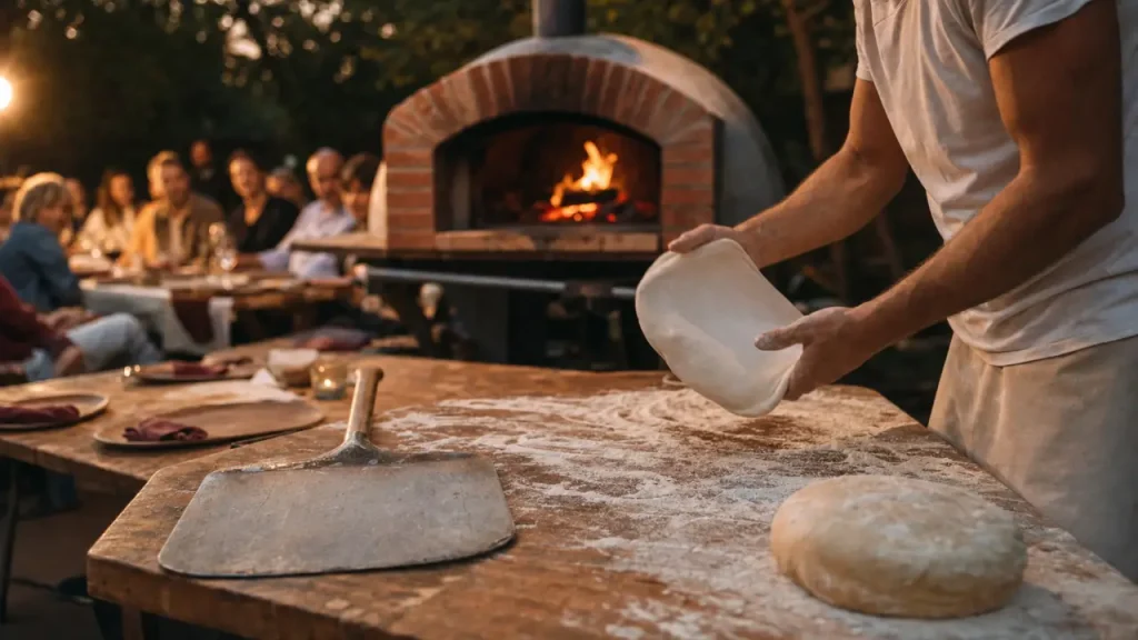 Pizzaiolo a domicile au four mobile, pizzas servies devant vos invités