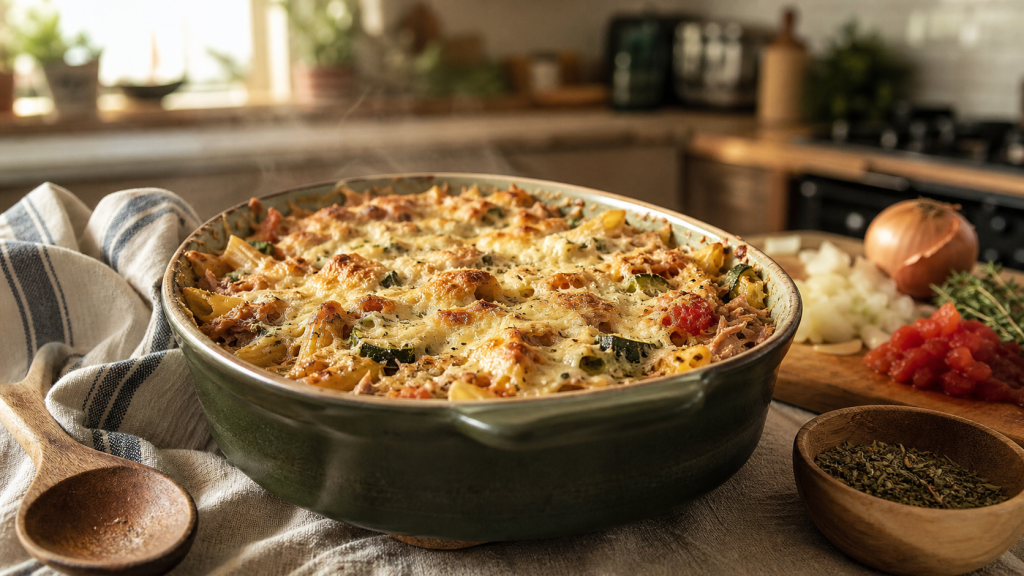 Plats familiales : gratin rapide au four, pâtes au thon et légumes