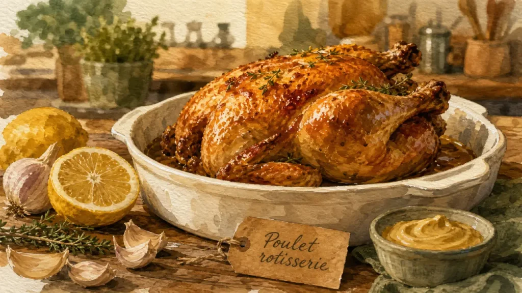 Poulet rotisserie maison à 210° : peau croustillante et jus ambré