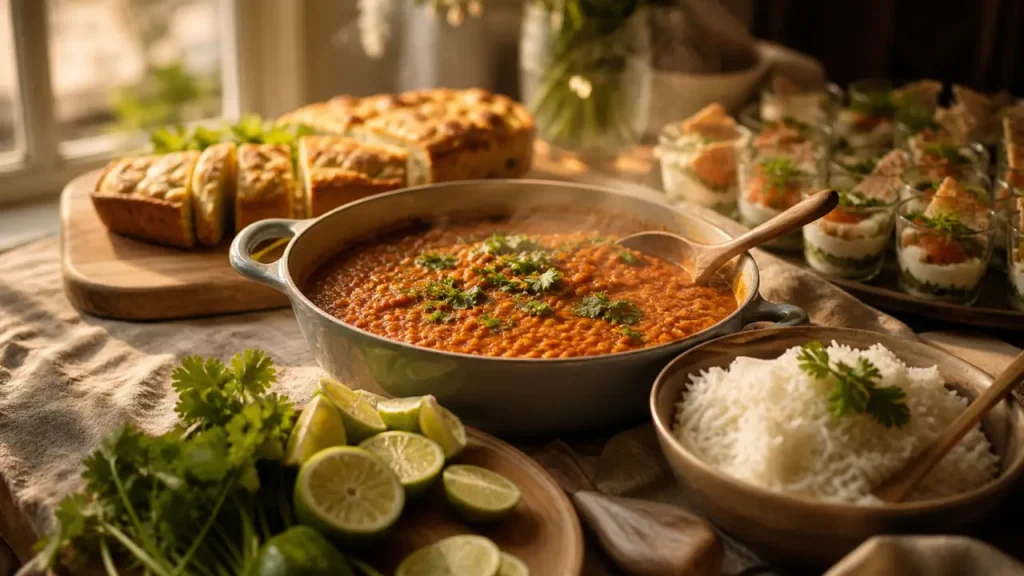 Recette repas anniversaire : buffet d’anniversaire maison, dahl, cake salé et verrines