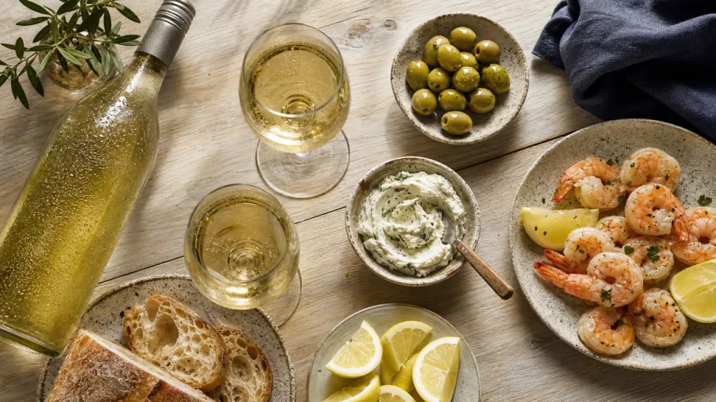 Vin blanc apéro frais sec fruité, table d’apéritif