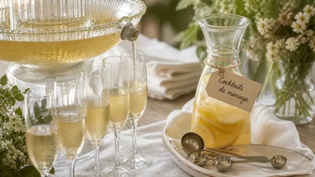 Cocktail mariage : soupe champenoise servie en flûtes au vin d’honneur