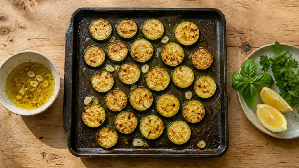 Courgettes a la plancha avec marinade citron-ail, ail et huile d’olive