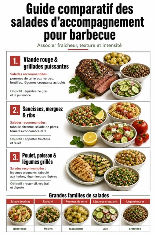 Salades accompagnement barbecue : guide comparatif des meilleures salades selon les grillades
