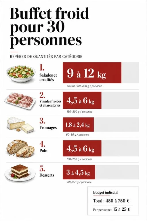 Buffet froid 30 personnes : quantités et budget à prévoir