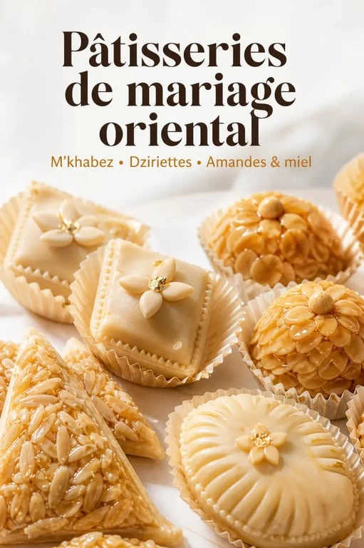 Gâteau pour mariage orientale en gros plan avec pâtisseries fines aux amandes et finition soignée
