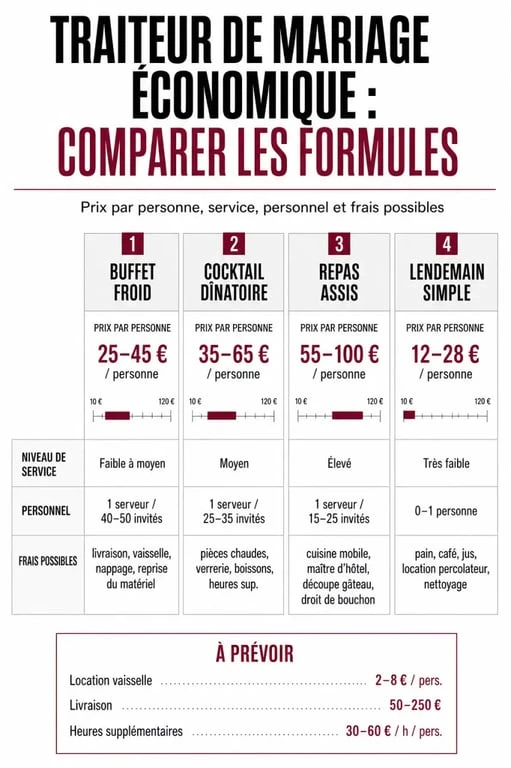 Traiteur pas cher mariage : graphique comparatif des formules et prix par personne