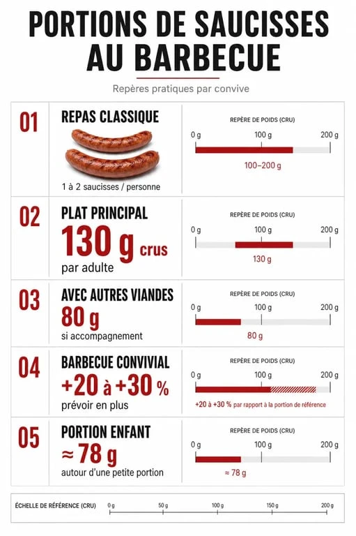 Combien de saucisses par personne : repères de portions, grammes et nombre de pièces pour un barbecue