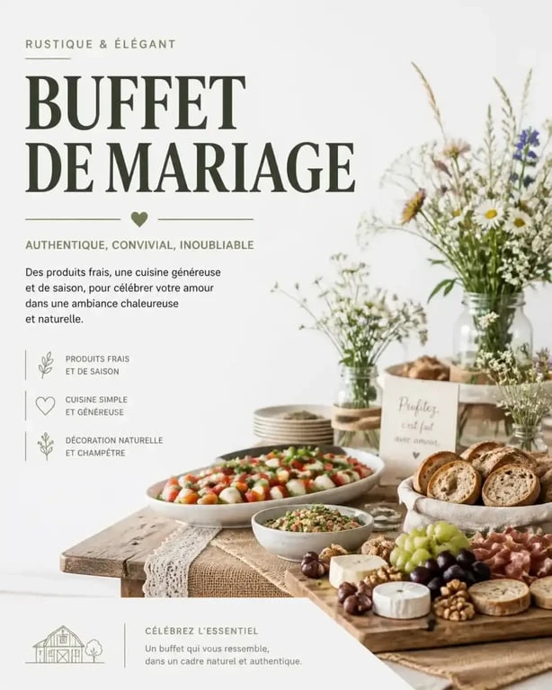 Buffet de mariage pas cher et élégant avec décoration rustique
