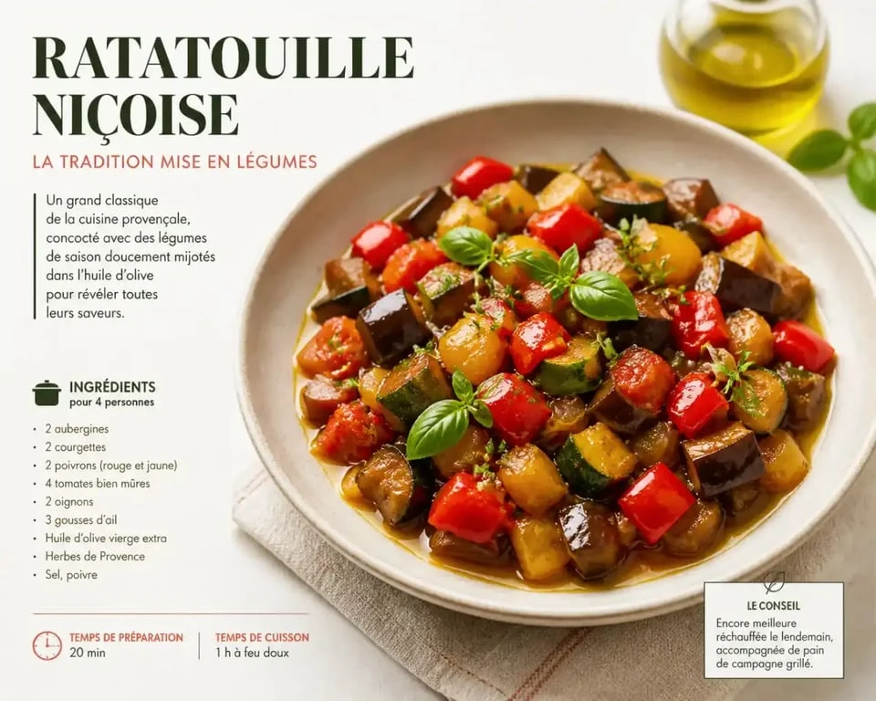 Assiette de ratatouille niçoise traditionnelle avec légumes mijotés