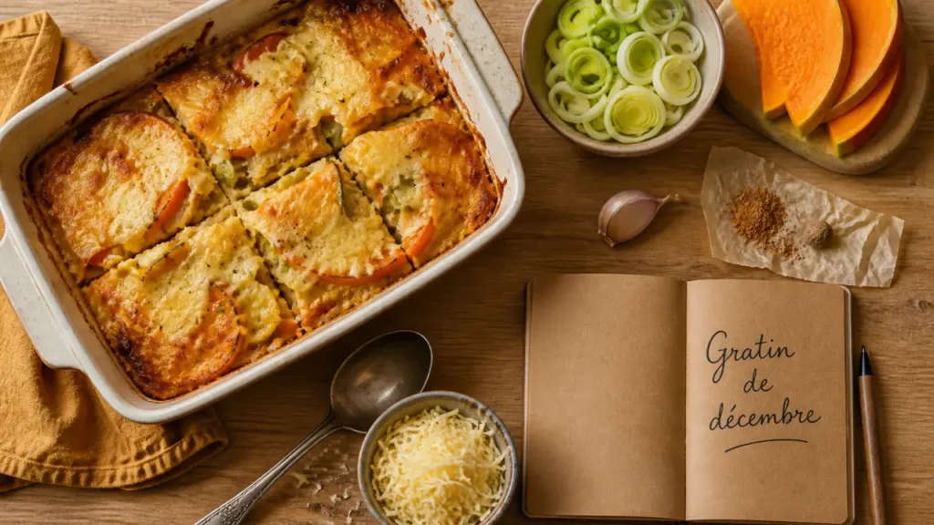 Idee recette decembre : gratin fondant potimarron poireaux comté