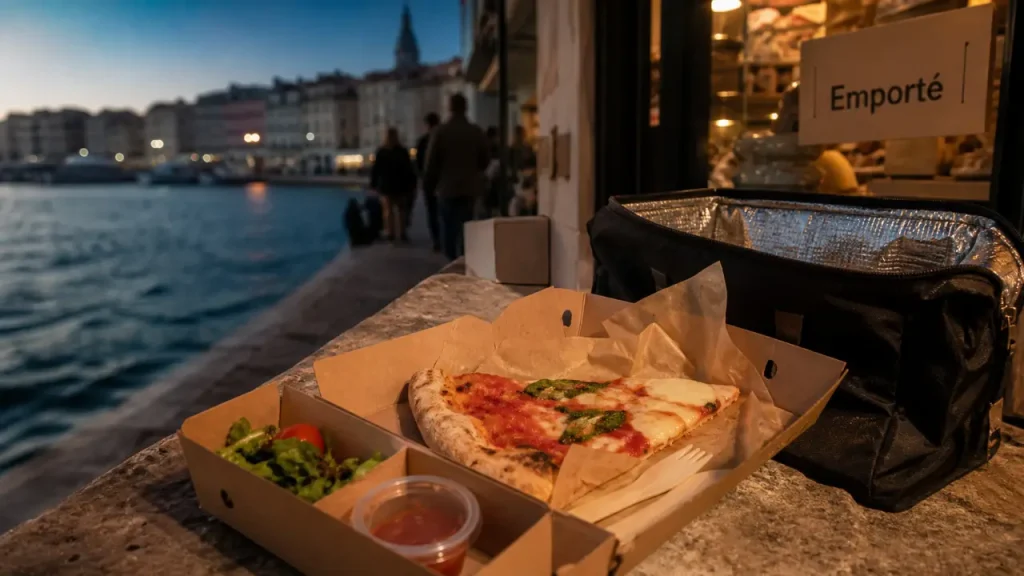Restaurants à emporter Marseille : barquette en carton au Vieux-Port