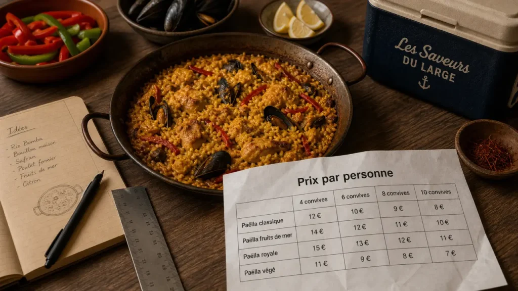 Tarif traiteur paella par personne, de 10 à 11 € selon convives