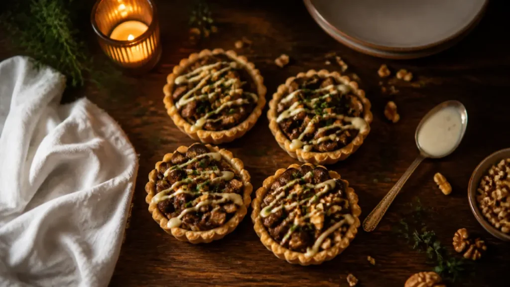 Entrée vegan gastronomique : mini tartelettes aux champignons et crème de cajou