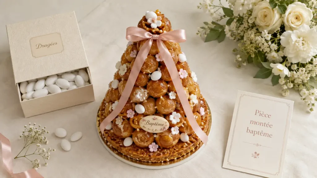 pieces montees bapteme : pièce montée de choux et dragées au baptême