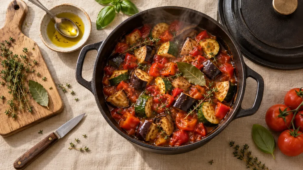 Ratatouille provençale, plats faits maison Provence, cocotte en fonte