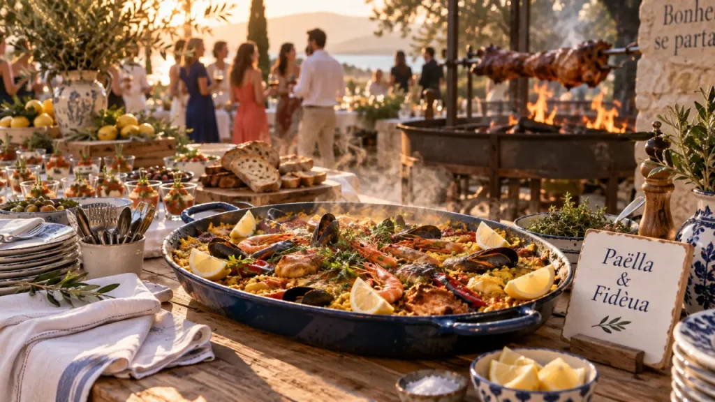 Provence traiteur evenement : paëlla fumante, buffet et cuisson à la broche