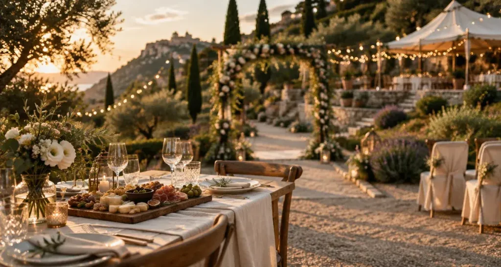 Domaine de gros driou lieu de réception : table dressée et jardin provençal à Ceyreste